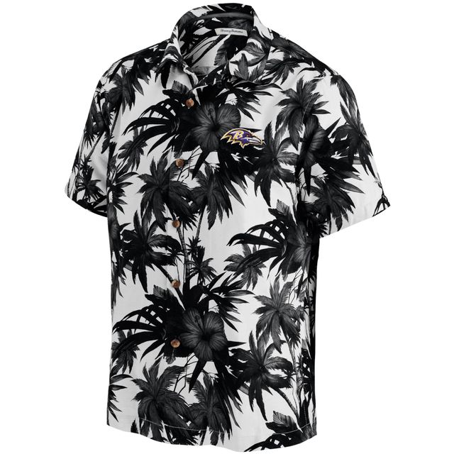 Chemise boutonnée pour homme Tommy Bahama Black Baltimore Ravens Sport Harbor Island Hibiscus Camp