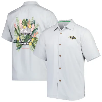 Carolina Panthers Tommy Bahama Coconut Point Frondly Fan Camp IslandZone  Button-Up Shirt - Gray