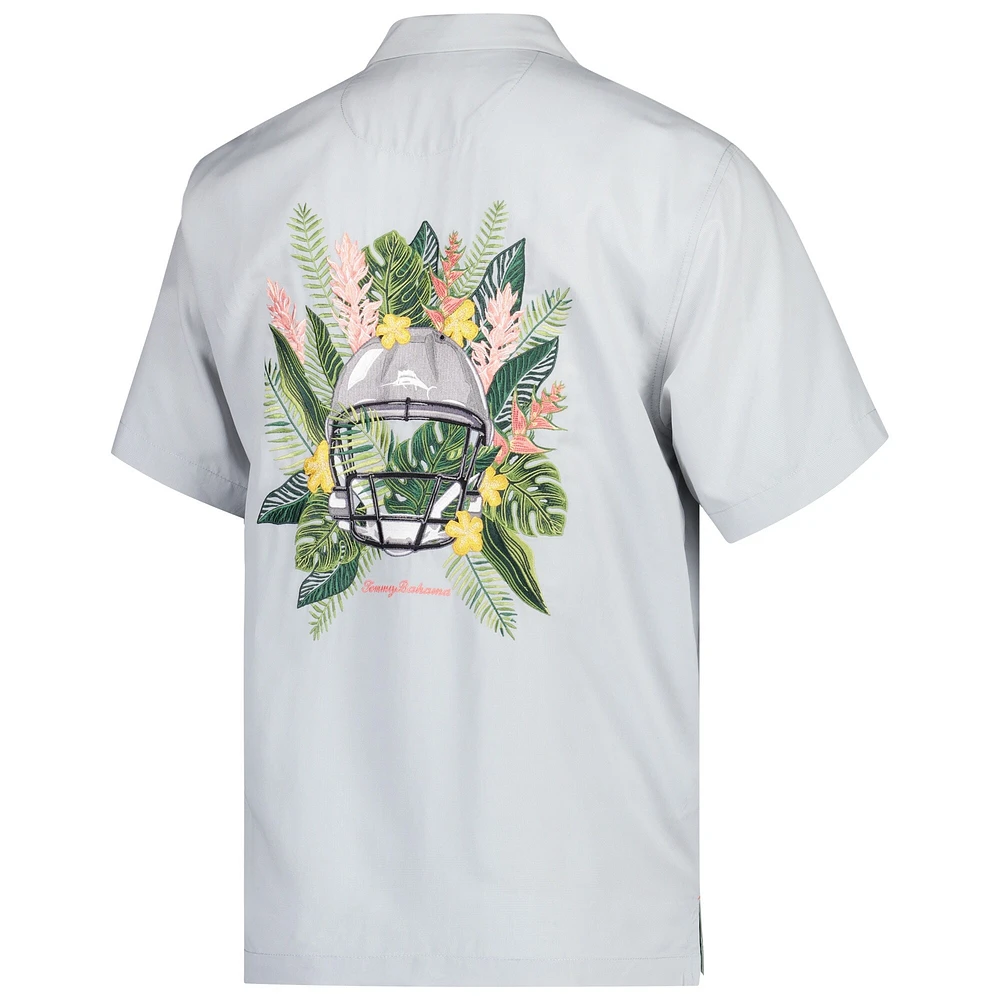 Men's Tommy Bahama Gray Baltimore Ravens Coconut Point Frondly Fan Camp IslandZone Button-Up Shirt