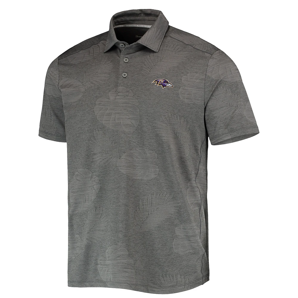 Men's Tommy Bahama Gray Baltimore Ravens Palm Coast Delray Frond Allover IslandZone Polo