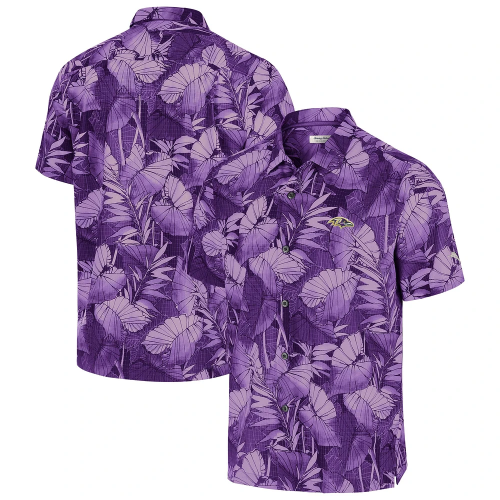 Chemise boutonnée pour homme Tommy Bahama Baltimore Ravens Coast Nuevo Fronds Camp Purple