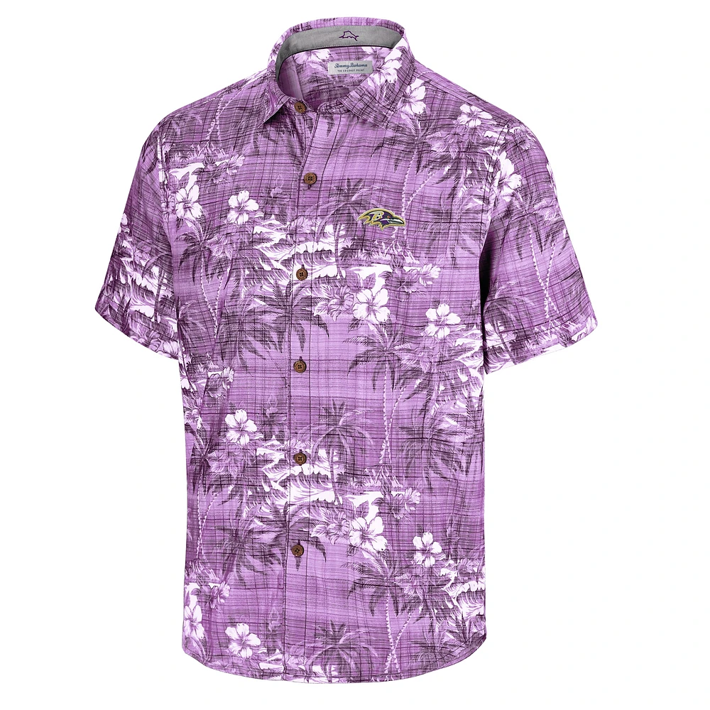 Men's Tommy Bahama Purple Baltimore Ravens Coconut Point Isla Palmetta Camp Button-Up Shirt