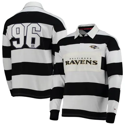 Baltimore Ravens Tommy Hilfiger Varsity Stripe Rugby Long Sleeve Polo - Black/White