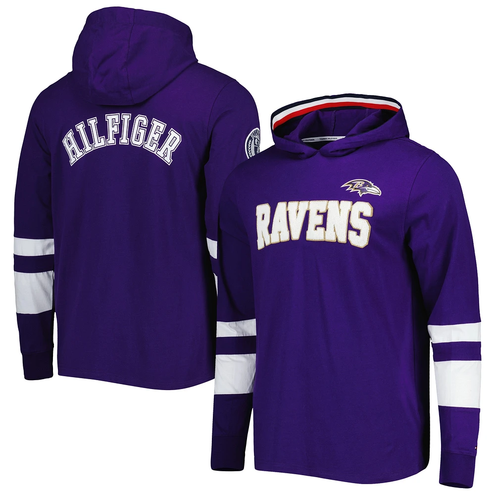 Men's Tommy Hilfiger Purple/White Baltimore Ravens Alex Long Sleeve Hoodie T-Shirt