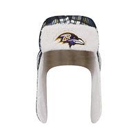 New Era Black Baltimore Ravens Sideline Plaid Sherpa Trapper Hat