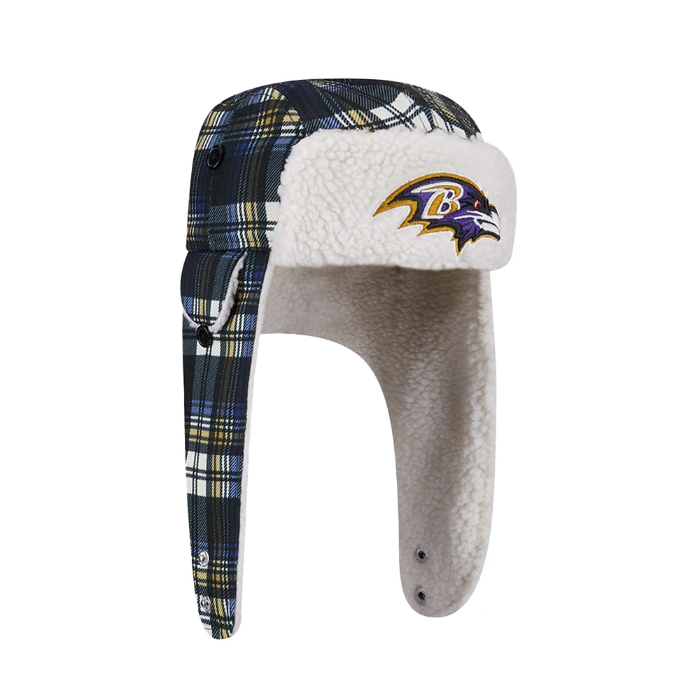 New Era Black Baltimore Ravens Sideline Plaid Sherpa Trapper Hat