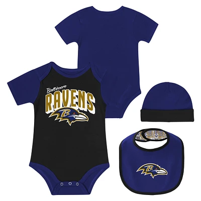 Newborn & Infant Baltimore Ravens Dynamic Duo Bodysuit, Bib Knit Hat Set