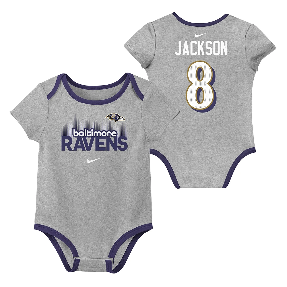 Ensemble de 3 bodies Nike pour nouveau-né et bébé avec nom numéro Lamar Jackson Baltimore Ravens