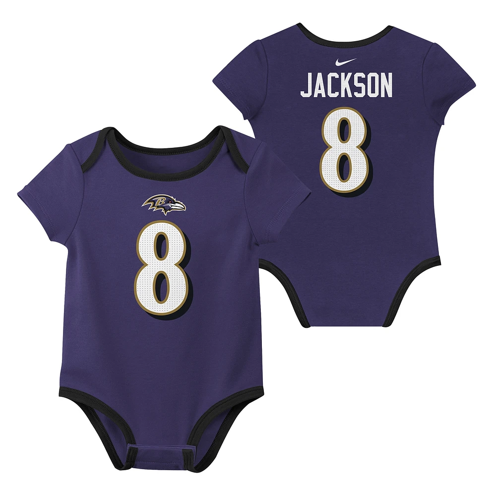 Ensemble de 3 bodies Nike pour nouveau-né et bébé avec nom numéro Lamar Jackson Baltimore Ravens