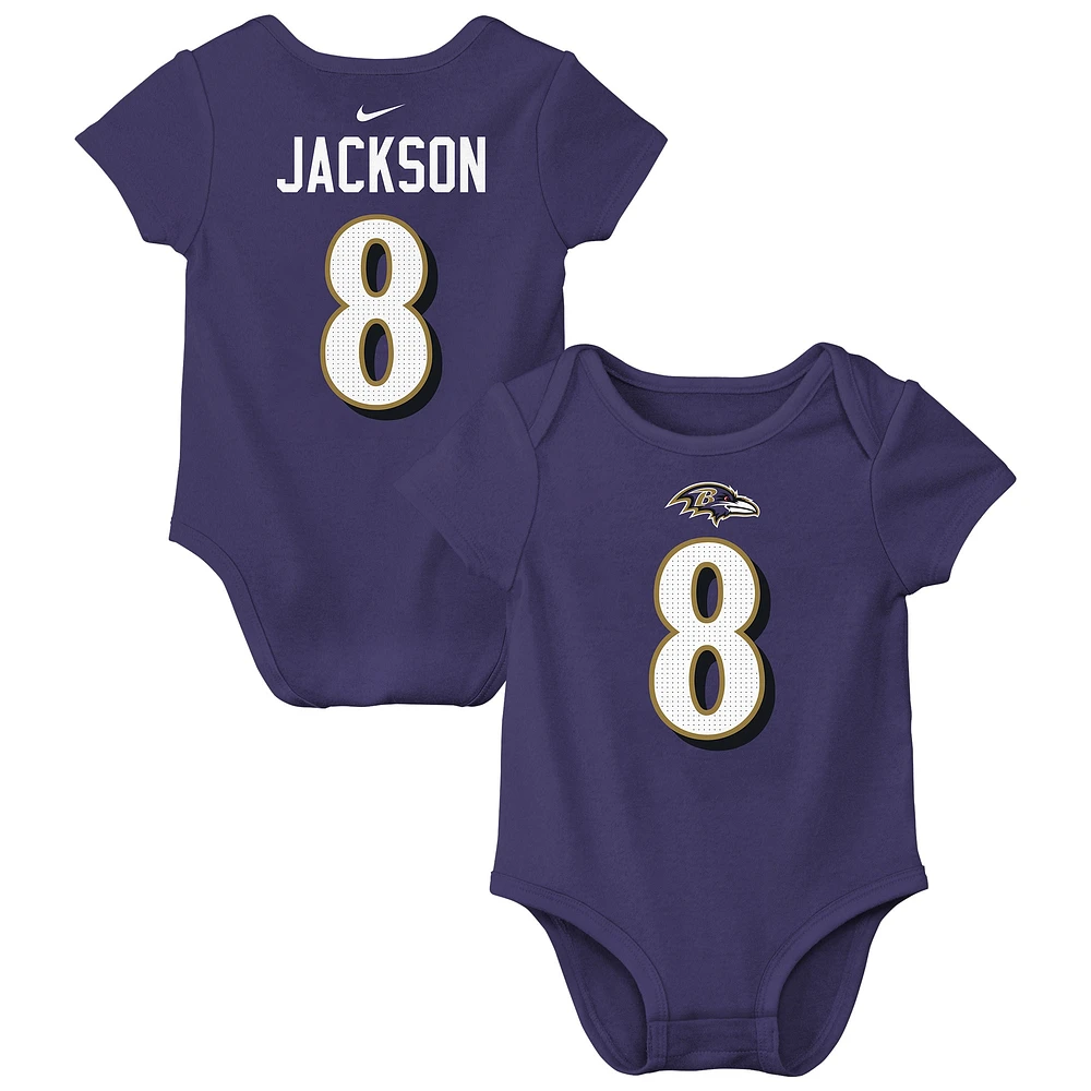 Body Nike violet avec nom et numéro de joueur des Baltimore Ravens Lamar Jackson pour nouveau-né bébé