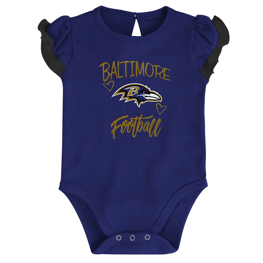 Newborn & Infant Purple/Black Baltimore Ravens Too Much Love Two-Piece Bodysuit Set