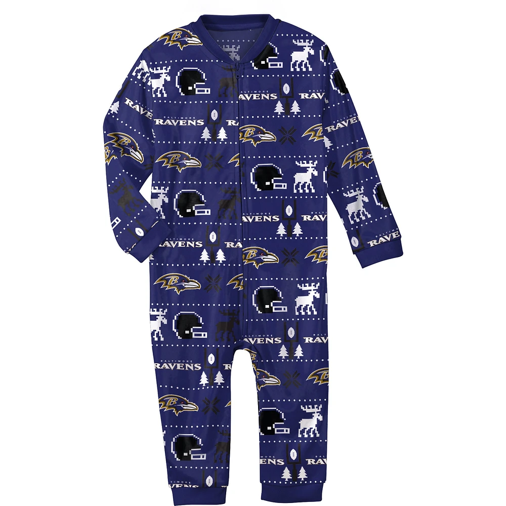 Newborn & Infant Purple Baltimore Ravens Allover Print - Full-Zip Jumper