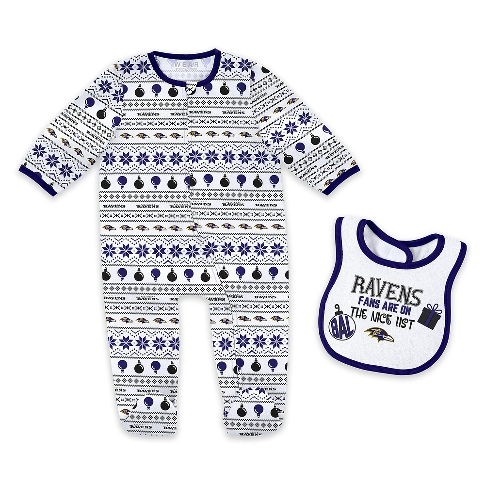 Newborn & Infant WEAR by Erin Andrews Baltimore Ravens Allover Print Full-Zip Sleeper Bib Set