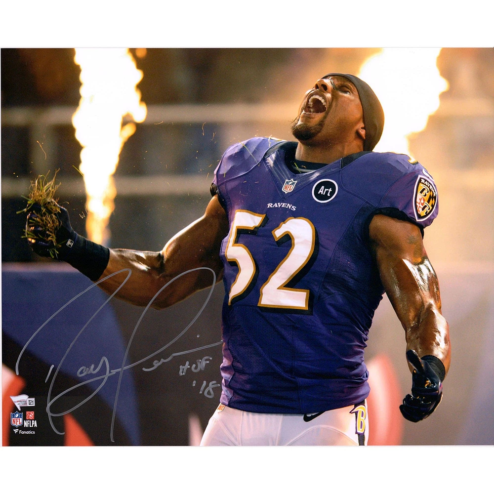 Ray Lewis Baltimore Ravens Autographed 16" x 20" Introduction Photograph with "HOF 18" Inscription