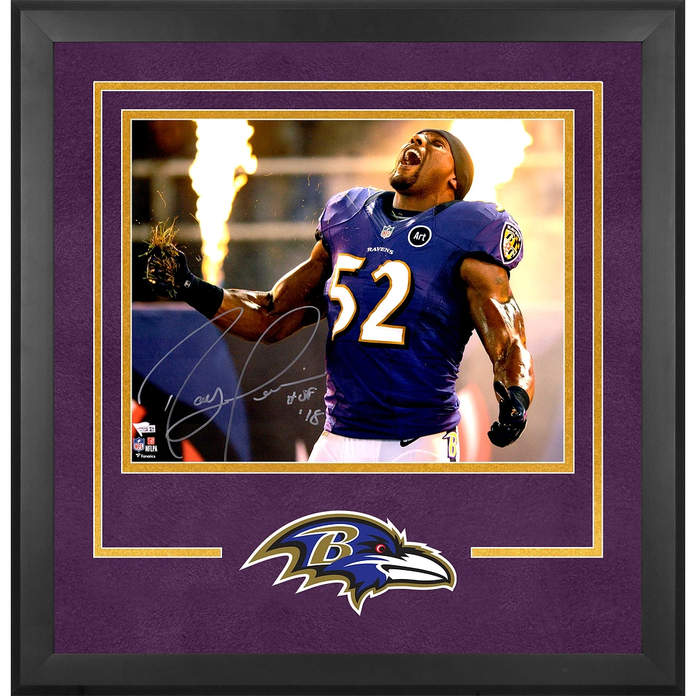 Ray Lewis Baltimore Ravens Autographed Framed 16" x 20" Introduction Photograph with "HOF '18" Inscription