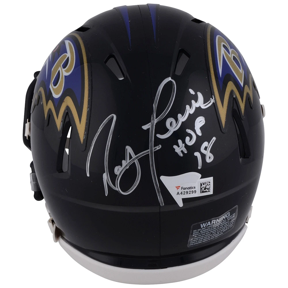 Ray Lewis Baltimore Ravens Autographed Riddell Speed Mini Helmet with "HOF 18" Inscription
