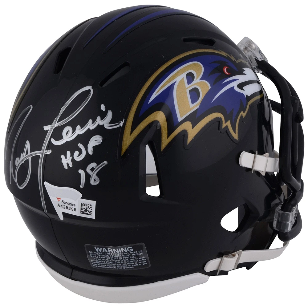 Ray Lewis Baltimore Ravens Autographed Riddell Speed Mini Helmet with "HOF 18" Inscription