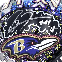 Casque miniature Riddell VSR4 autographié par Ray Lewis Baltimore Ravens avec inscription « HOF 18 » - Peint à la main par l'artiste Charles Fazzino