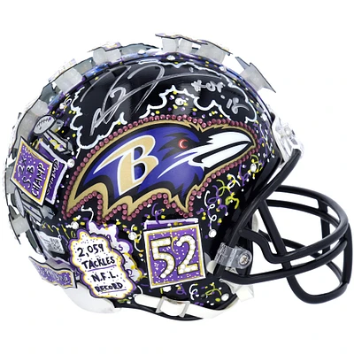 Casque miniature Riddell VSR4 autographié par Ray Lewis Baltimore Ravens avec inscription « HOF 18 » - Peint à la main par l'artiste Charles Fazzino