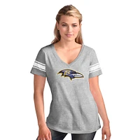 Women's G-III 4Her by Carl Banks  Heather Gray Baltimore Ravens First Pick Distressed V-Neck T-Shirt