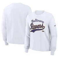 Women's Nike White Baltimore Ravens Essential Long Sleeve Boxy T-Shirt