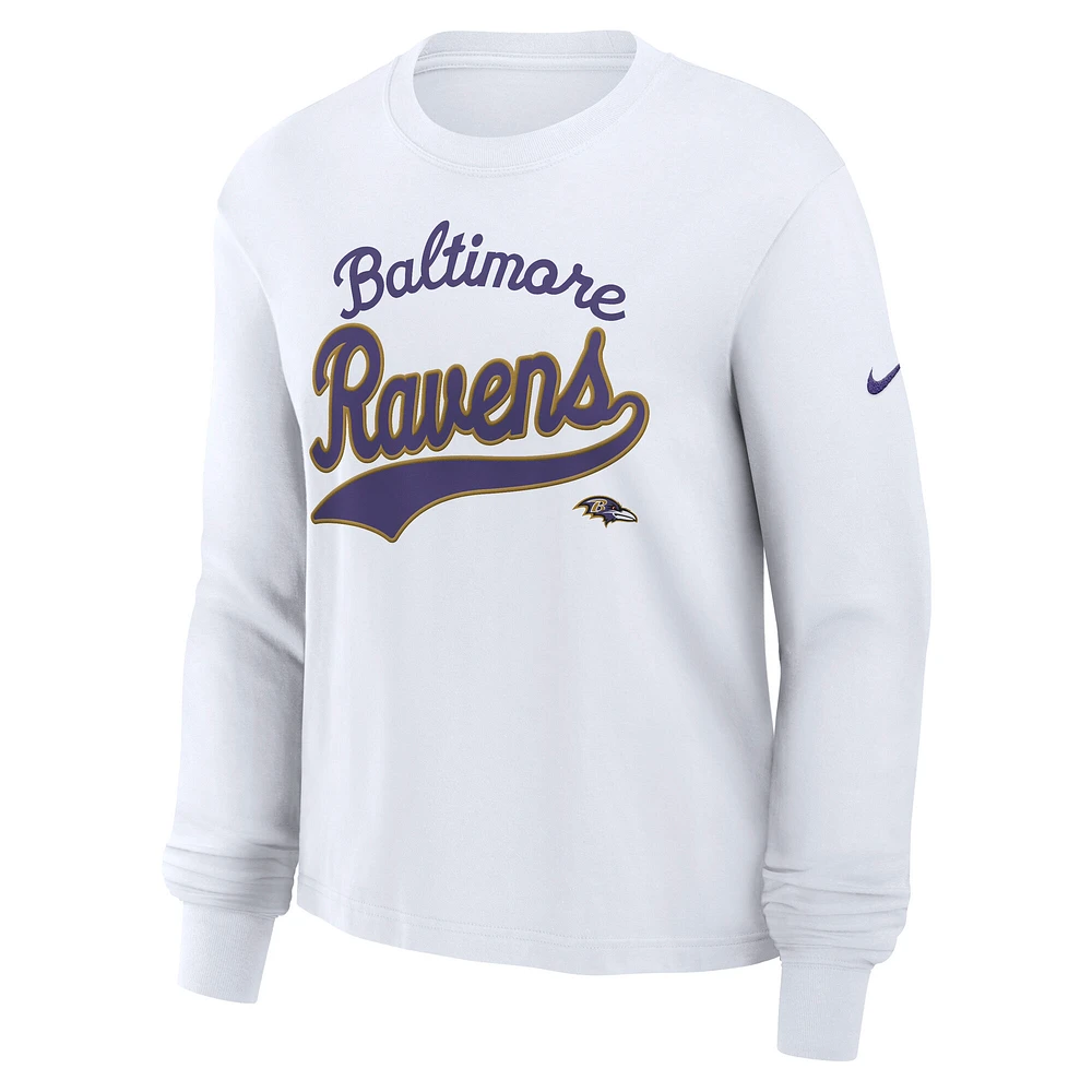 Women's Nike White Baltimore Ravens Essential Long Sleeve Boxy T-Shirt