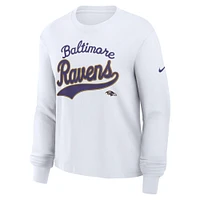 Women's Nike White Baltimore Ravens Essential Long Sleeve Boxy T-Shirt