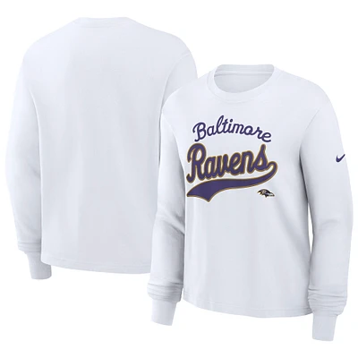 Women's Nike White Baltimore Ravens Essential Long Sleeve Boxy T-Shirt