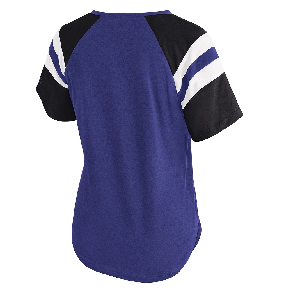 T-shirt violet à col raglan Game On Notch pour femme des Baltimore Ravens