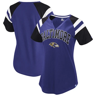 T-shirt violet à col raglan Game On Notch pour femme des Baltimore Ravens