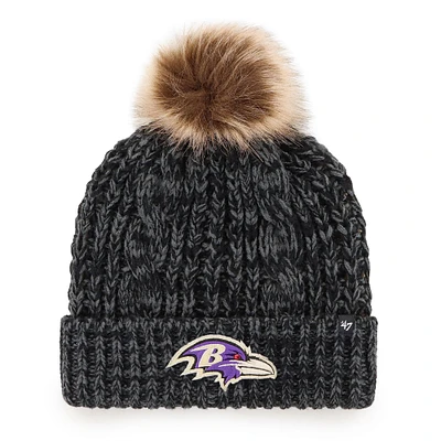 Bonnet en tricot à revers Meeko '47 Black Baltimore Ravens pour femme avec pompon