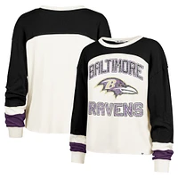 Women's '47 Cream Baltimore Ravens Double Header Curve Raglan Long Sleeve Crop Top