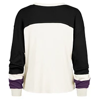 Women's '47 Cream Baltimore Ravens Double Header Curve Raglan Long Sleeve Crop Top