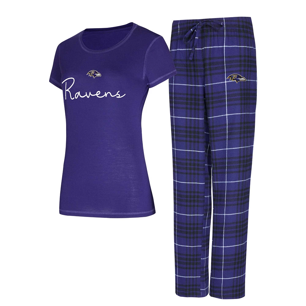 Ensemble de nuit pour femme avec t-shirt et pantalon en flanelle Concepts Sport Baltimore Ravens Vector