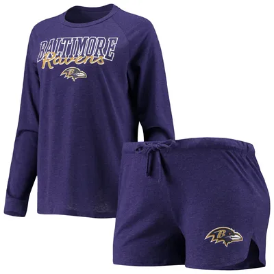 Baltimore Ravens Concepts Sport Women's Meter Knit Long Sleeve Raglan Top & Shorts Sleep Set - Purple