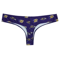 Women's Concepts Sport Purple Baltimore Ravens Record Allover Print Knit Thong