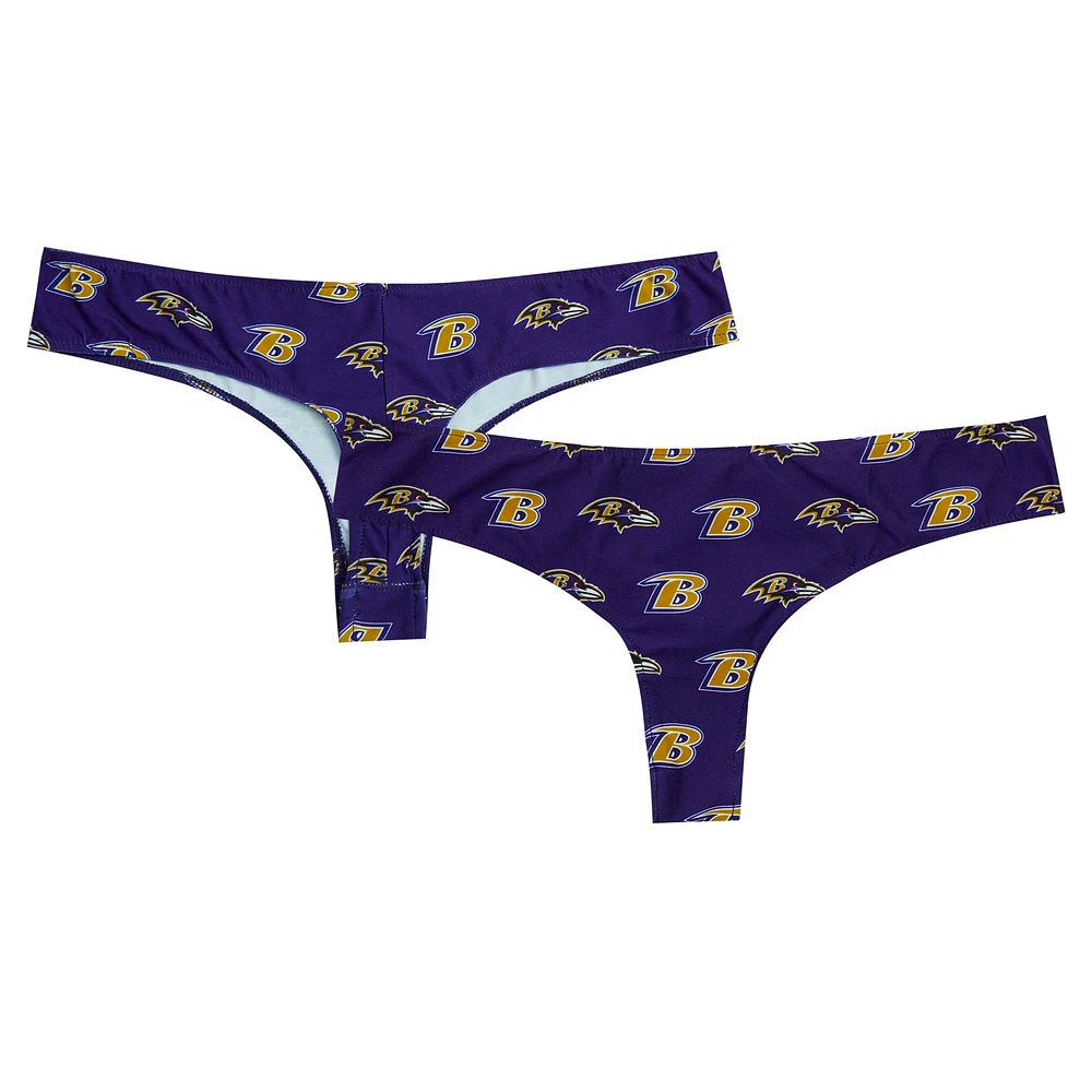 Women's Concepts Sport Purple Baltimore Ravens Record Allover Print Knit Thong