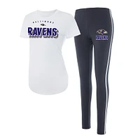 Ensemble haut à manches courtes et leggings Concepts Sport blanc/anthracite des Baltimore Ravens Sonata pour femme