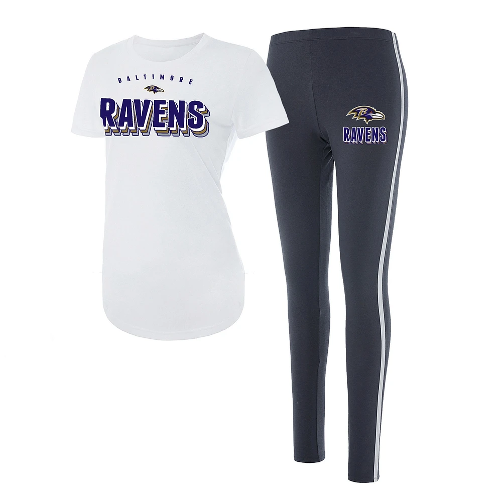 Ensemble t-shirt et legging Sonata Baltimore Ravens Concepts Sport blanc/anthracite pour femme