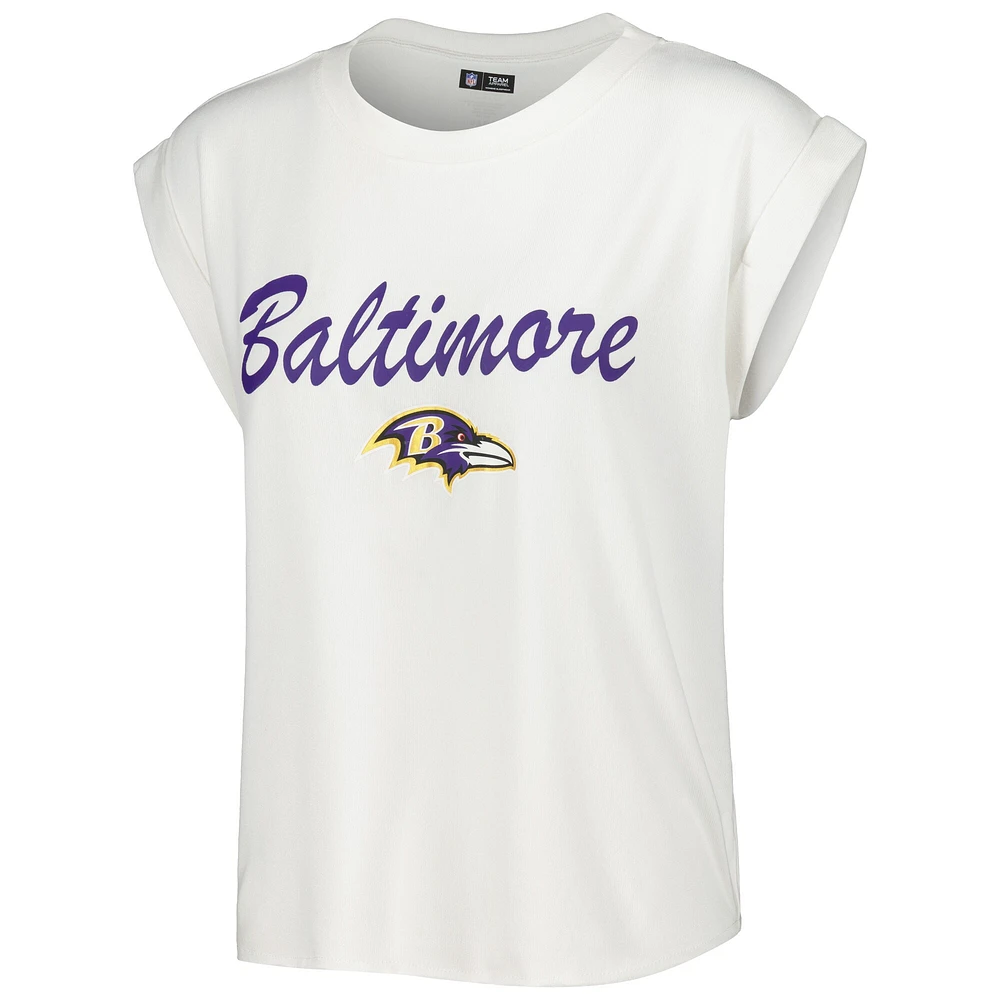 Ensemble de nuit Concepts Sport Blanc/Crème Baltimore Ravens Montana T-shirt et short en tricot pour femme