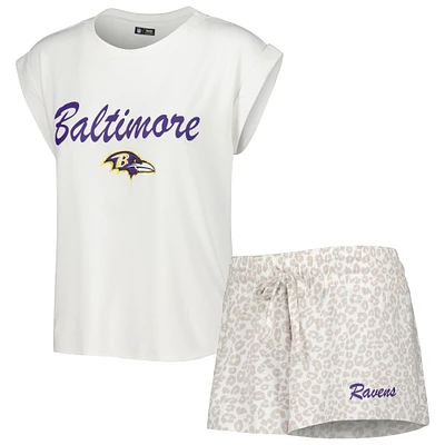 Ensemble de nuit Concepts Sport Blanc/Crème Baltimore Ravens Montana T-shirt et short en tricot pour femme