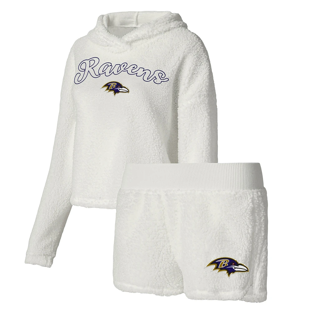 Women's Concepts Sport  White Baltimore Ravens Fluffy Pullover Sweatshirt & Shorts Sleep Set