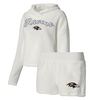 Concepts Sport Blanc Baltimore Ravens Fluffy Pullover Sweatshirt & Shorts Sleep Set