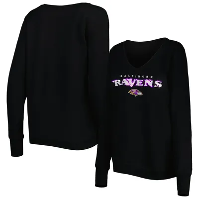 Baltimore Ravens Cuce Women's Sequin Logo V-Neck Pullover Sweatshirt - Black