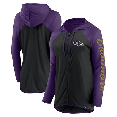 Sweat à capuche entièrement zippé noir/violet Baltimore Ravens Fanatics pour femme