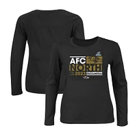 Women's Fanatics  Black Baltimore Ravens 2023 AFC North Division Champions Plus Conquer Long Sleeve Scoop Neck T-Shirt