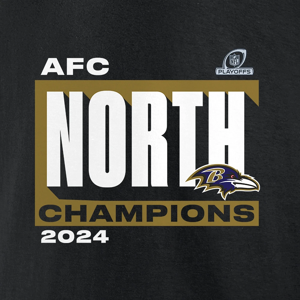 Women's Fanatics Black Baltimore Ravens 2024 AFC North Division Champions Conquer Long Sleeve V-Neck T-Shirt