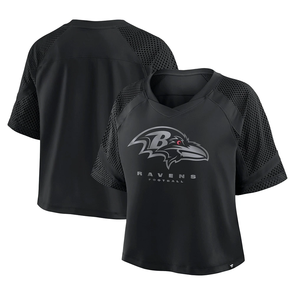 T-shirt surdimensionné à col en V et manches raglan pour femme, motif cornerback Blitz des Baltimore Ravens, noir