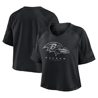 T-shirt surdimensionné à col en V et manches raglan pour femme, motif cornerback Blitz des Baltimore Ravens, noir