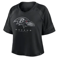 T-shirt surdimensionné à col en V et manches raglan pour femme, motif cornerback Blitz des Baltimore Ravens, noir